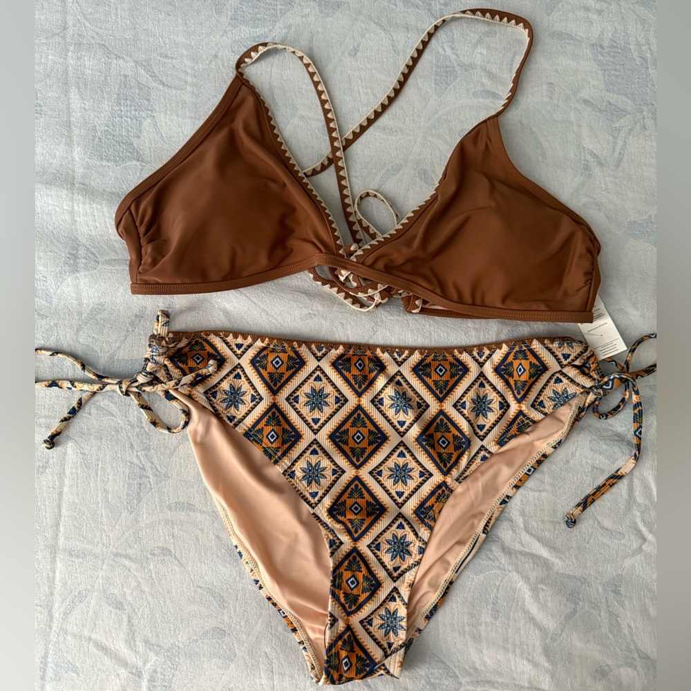 CUPSHE Brown Patterned Bikini Set, size L